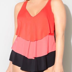 Avenue three tiered coral swim tankini with skirt
